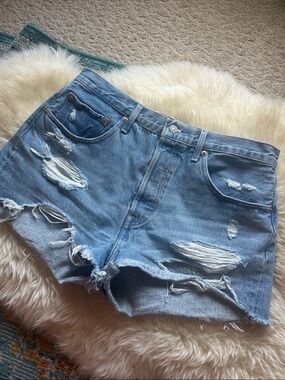 Levi's Light Blue Distressed Denim Cutoff Shorts